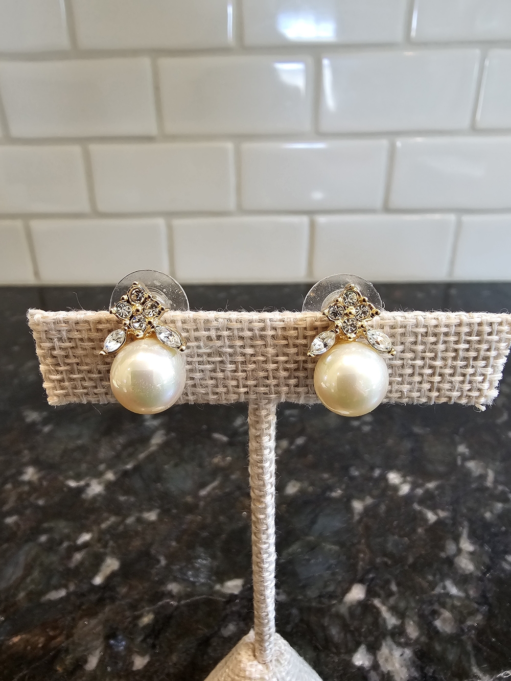 Classic Pearl and Crystal Stud Earrings - Gold Tone